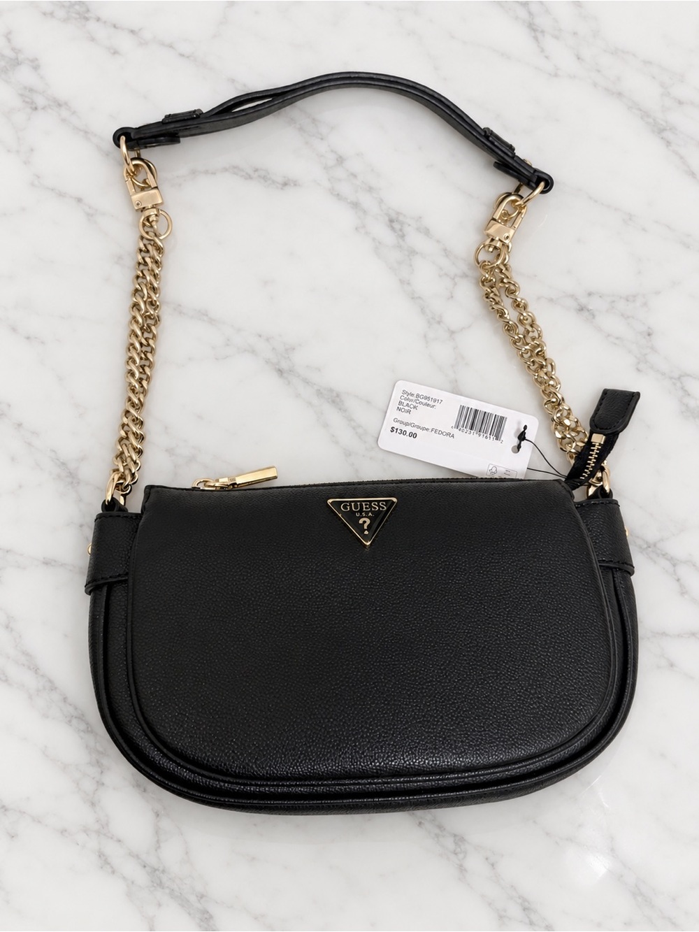 GUESS Black Shoulder Bag with Gold Chain Trim